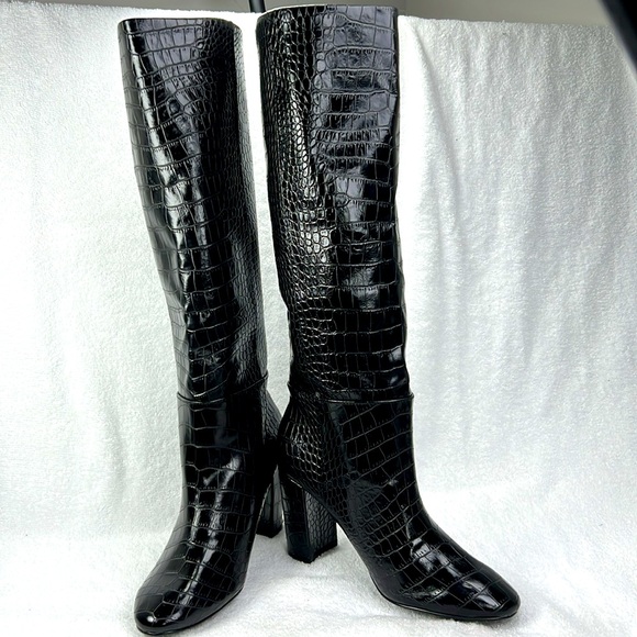 Chinese Laundry, black croc embossed, 17 inches up leg - Picture 2 of 5